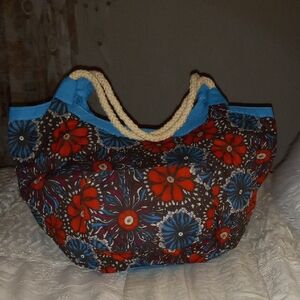 Floral Bohemian Tote Bag Beach Bag Purse with Rope Handles